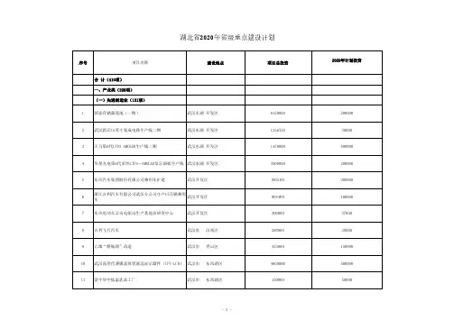 湖北省2020年重点建设项目