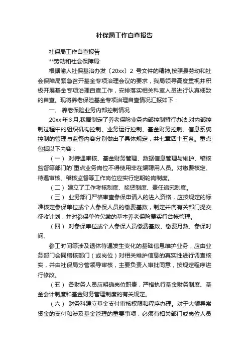 社保局工作自查报告