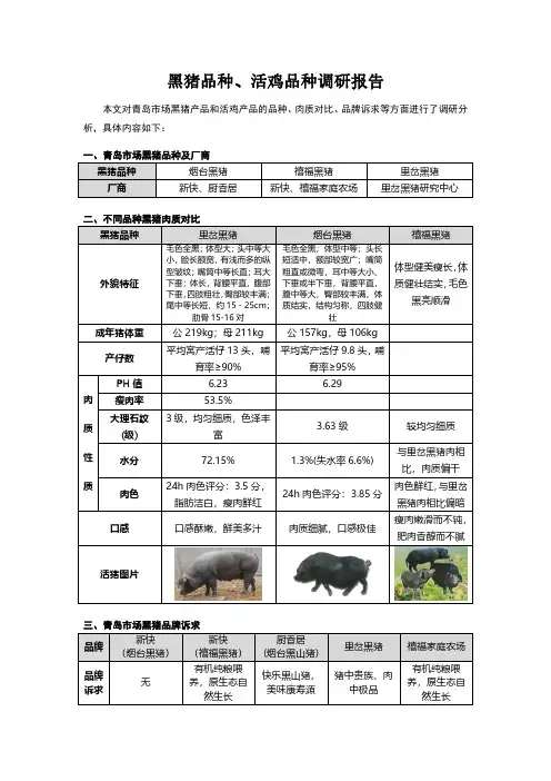 黑猪品种、活鸡品种调研报告