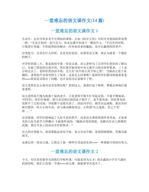 一堂难忘的语文课作文(14篇)
