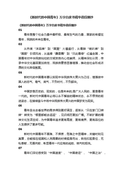 《新时代的中国青年》万字白皮书精华语段摘抄