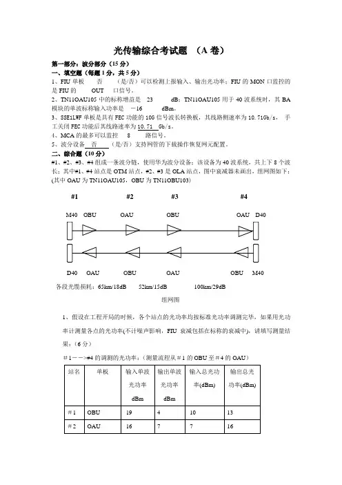 光网络综合考试题(A)卷答案