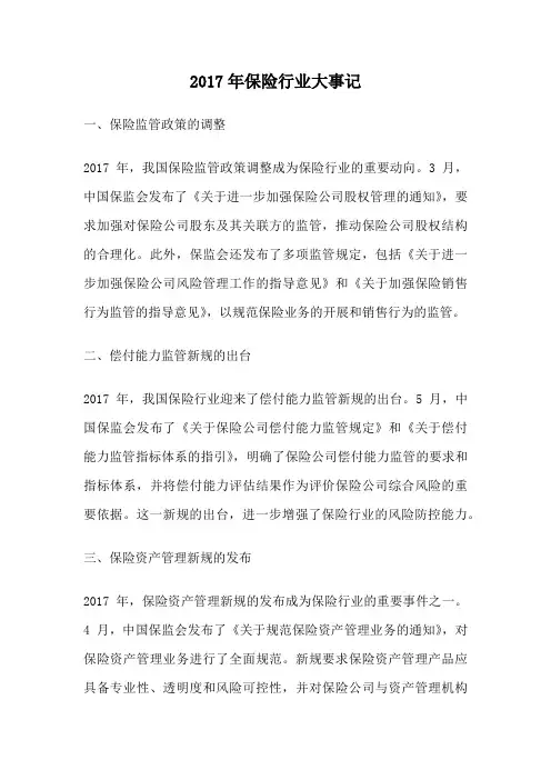 2017年保险行业大事记