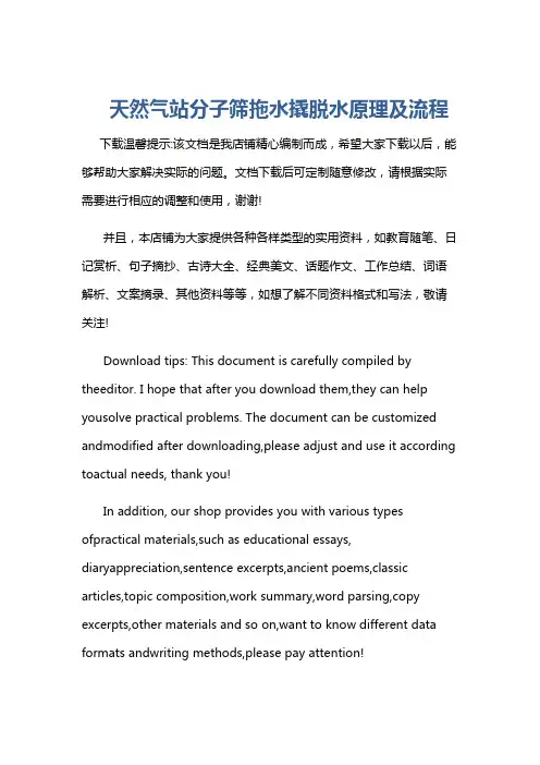 天然气站分子筛拖水撬脱水原理及流程