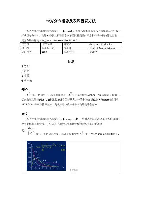 (完整word版)卡方分布概念及表和查表方法