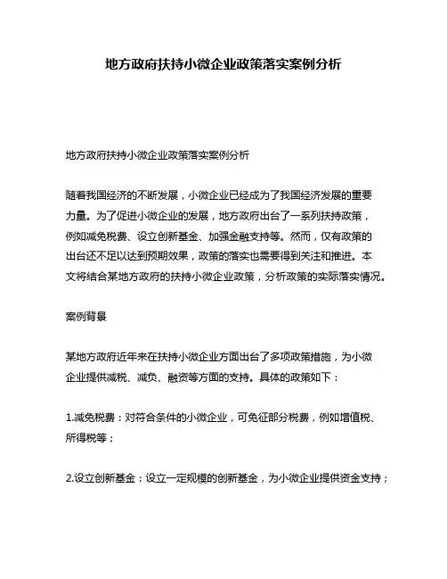 地方政府扶持小微企业政策落实案例分析