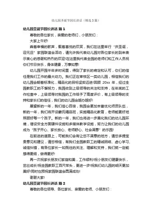 幼儿园圣诞节园长讲话（精选3篇）
