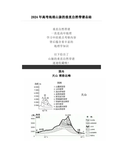2024年高考地理山脉的垂直自然带谱总结