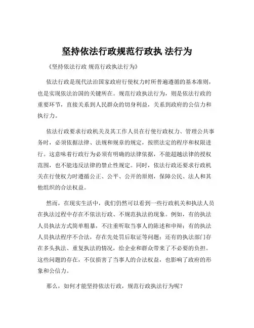 坚持依法行政规范行政执 法行为