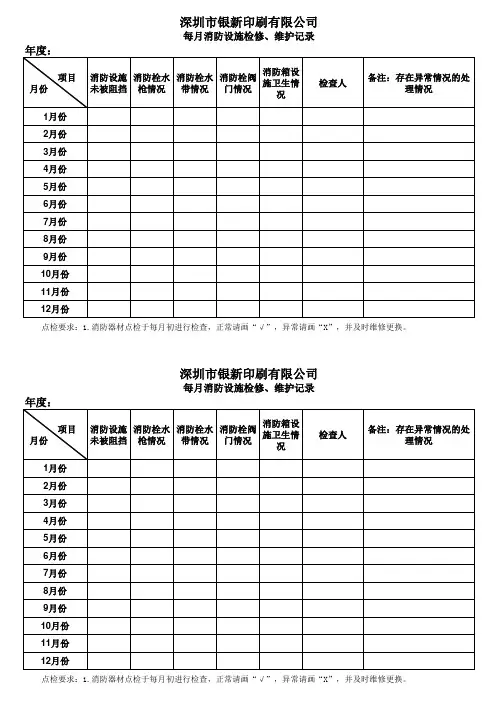 每月消防设施检修、维护记录