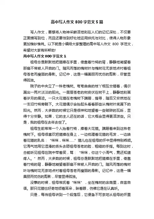 高中写人作文800字范文5篇