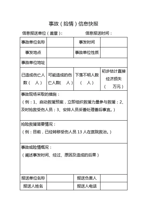 事故(险情)信息快报统计表