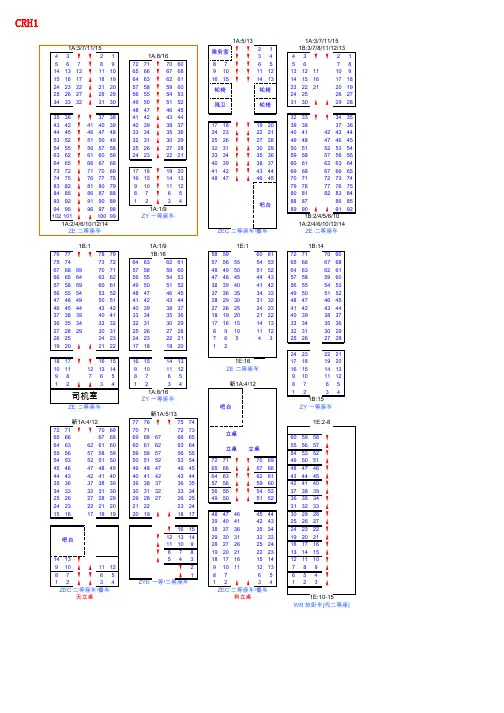 铁路动车组座位分布图(CRH1 CRH2A CRH2B CRH2C CRH2E CRH3C CRH5A)