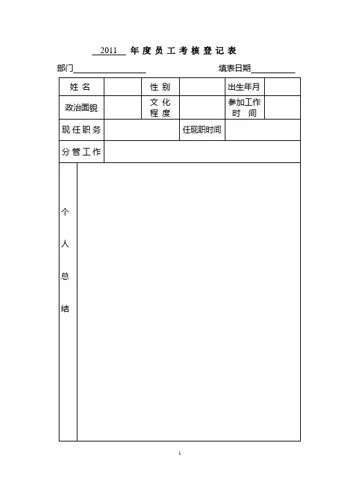 2011年度员工考核登记表