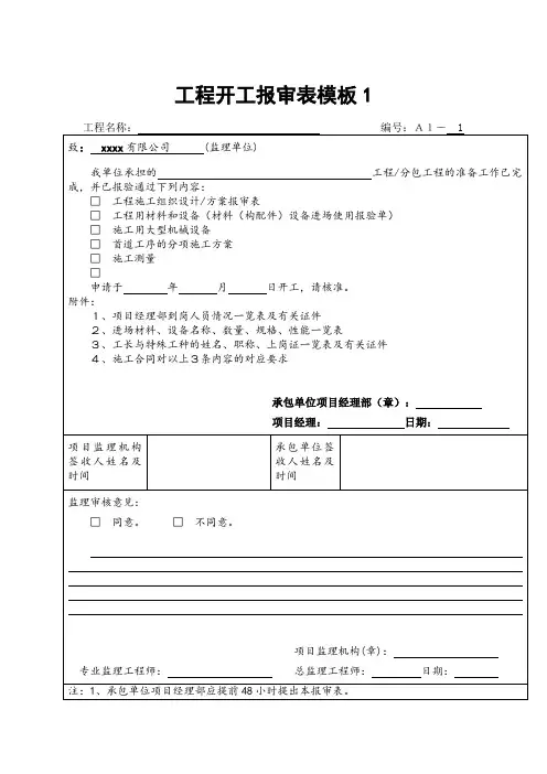 工程开工报审表模板2篇
