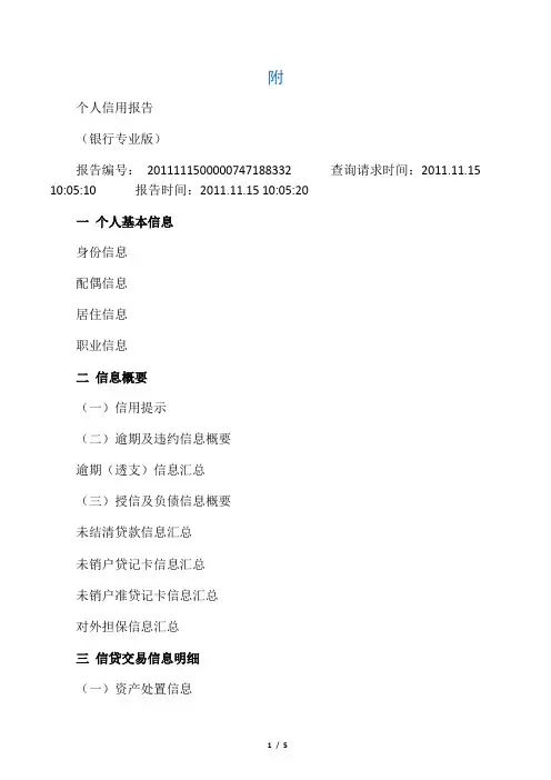 个人信用报告(银行专业版)样本
