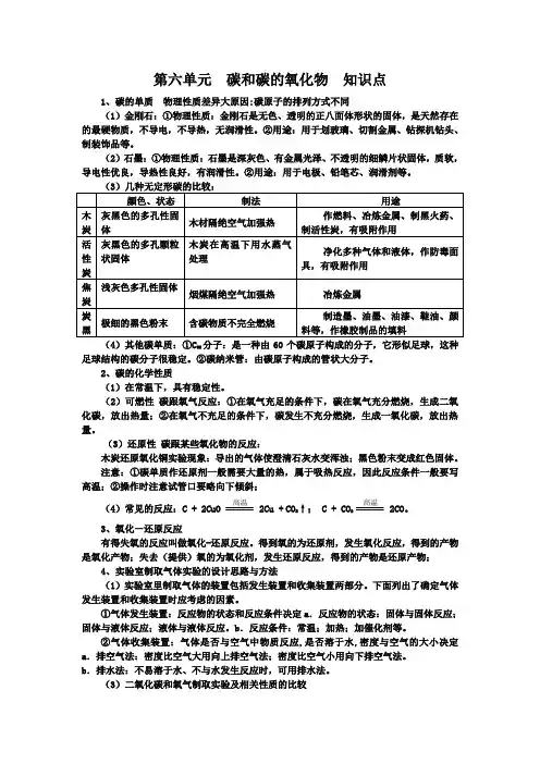 碳和碳的氧化物知识点