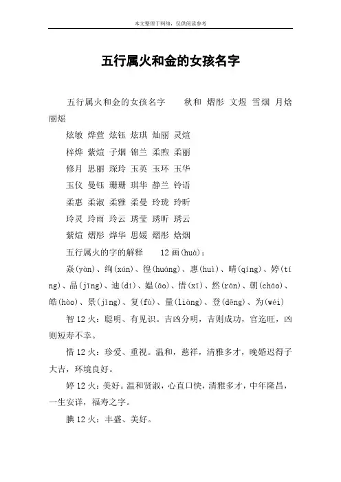 五行属火和金的女孩名字