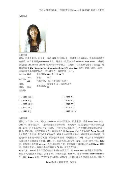 小野丽莎生平简介、所有专辑介绍