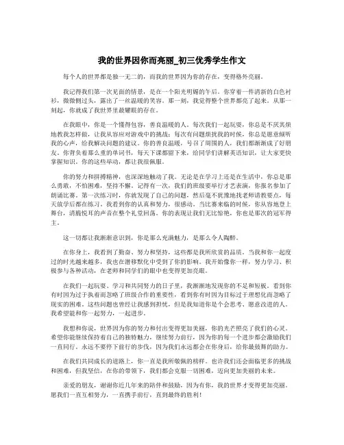 我的世界因你而亮丽_初三优秀学生作文