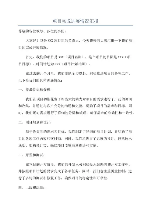 项目完成进展情况汇报