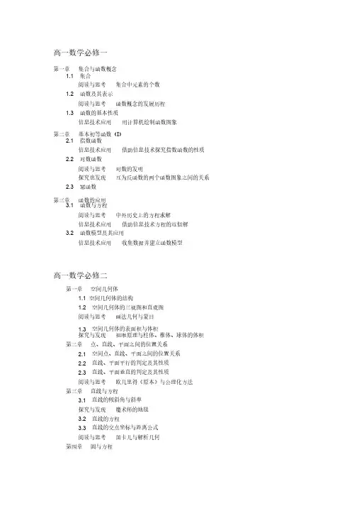 人教版高中数学课本目录