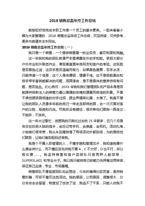 2018销售总监年终工作总结