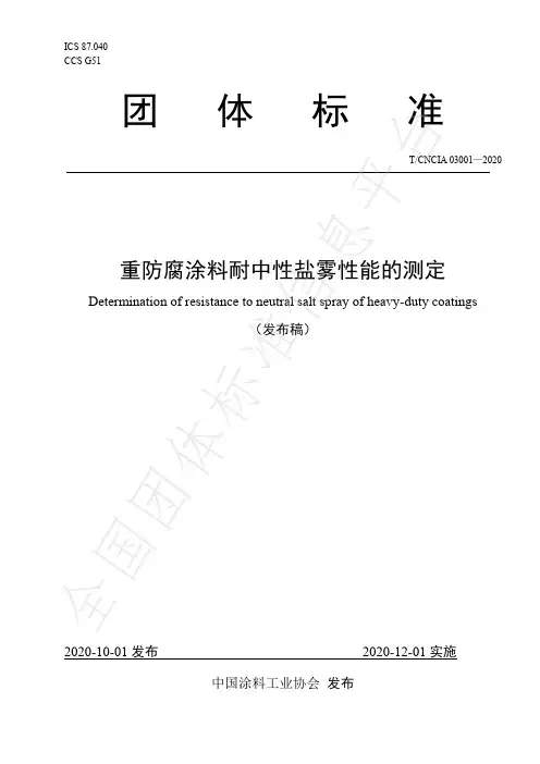 重防腐涂料耐中性盐雾性能的测定说明书