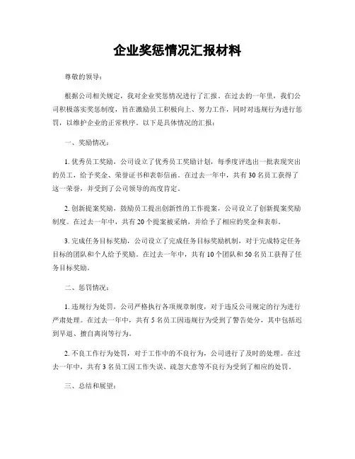 企业奖惩情况汇报材料