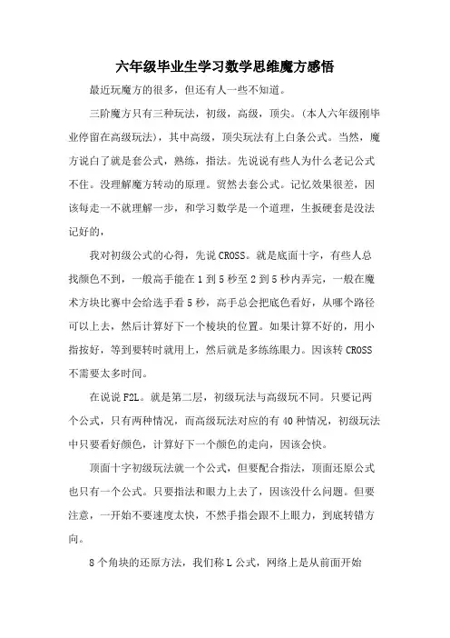 六年级毕业生学习数学思维魔方感悟