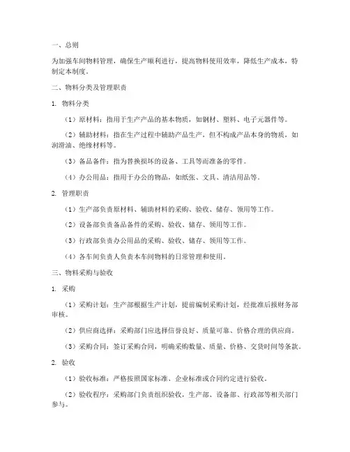车间常见物料管理制度