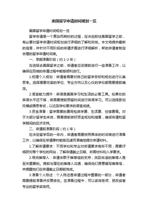 美国留学申请时间规划一览