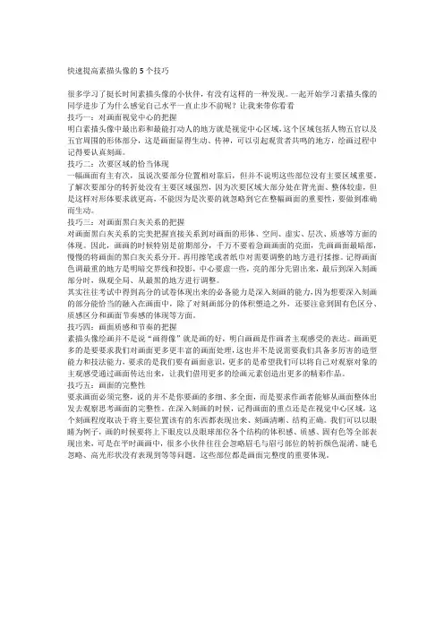 顶点画室：快速提高素描头像的5个技巧