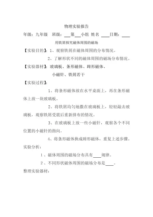 用铁屑探究磁体周围的磁场的实验报告