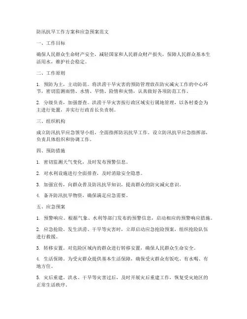 防汛抗旱工作方案和应急预案范文