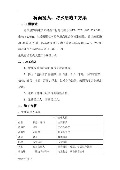 桥面抛丸F防水层施工方案