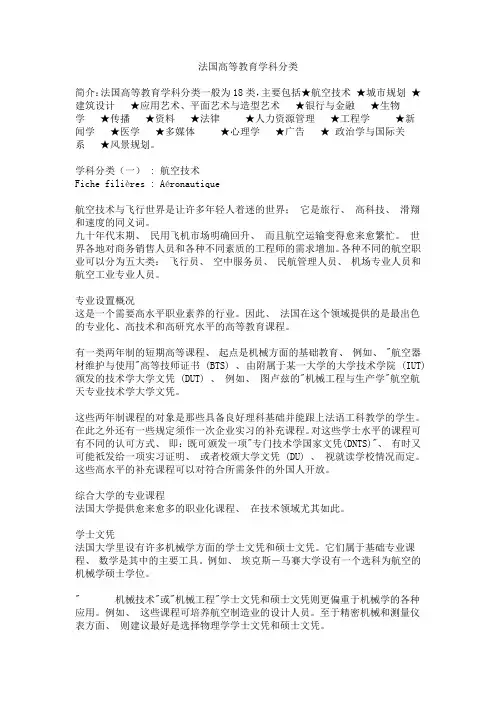 法国高等教育学科分类