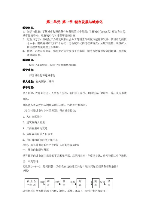 地理必修ⅱ鲁教版第二章第1节城市发展与城市化教案