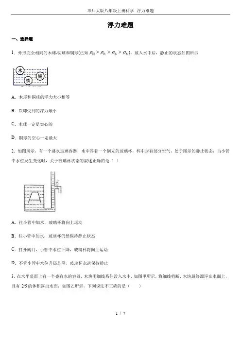华师大版八年级上册科学--浮力难题