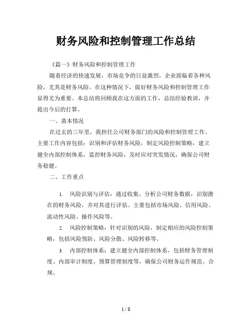 财务风险和控制管理工作总结
