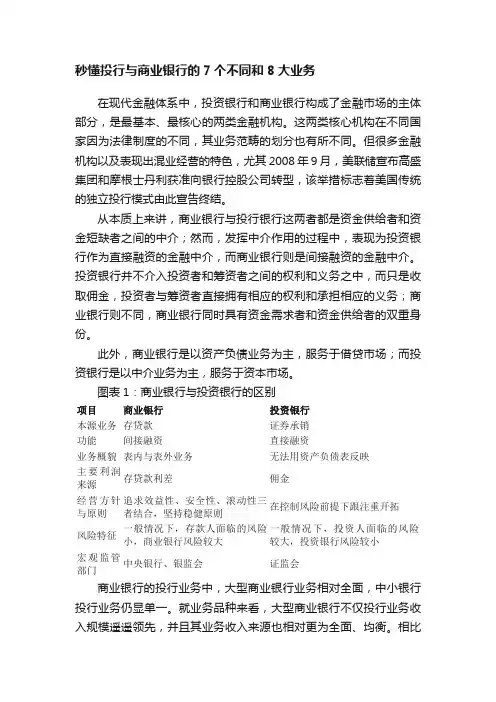 秒懂投行与商业银行的7个不同和8大业务