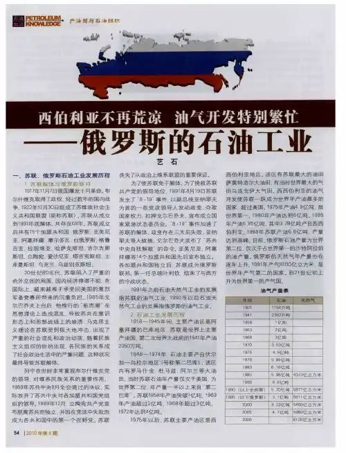 西伯利亚不再荒凉油气开发特别繁忙——俄罗斯的石油工业