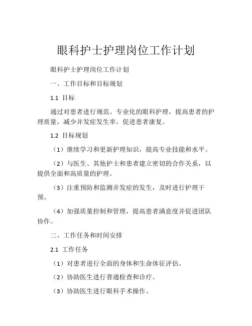 眼科护士护理岗位工作计划