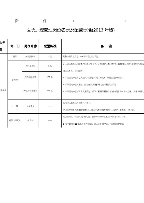 护理岗位名录及配置标准