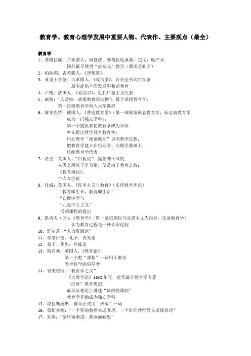 教师资格考试人物及代表作(最全)