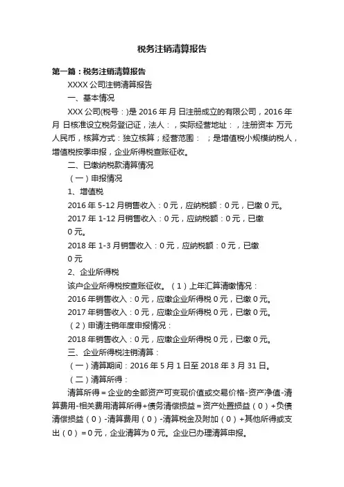 税务注销清算报告