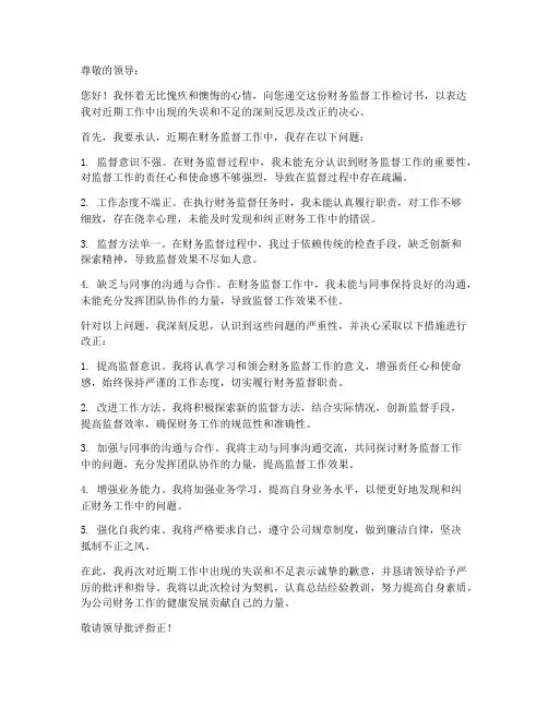 财务监督工作检讨书范文