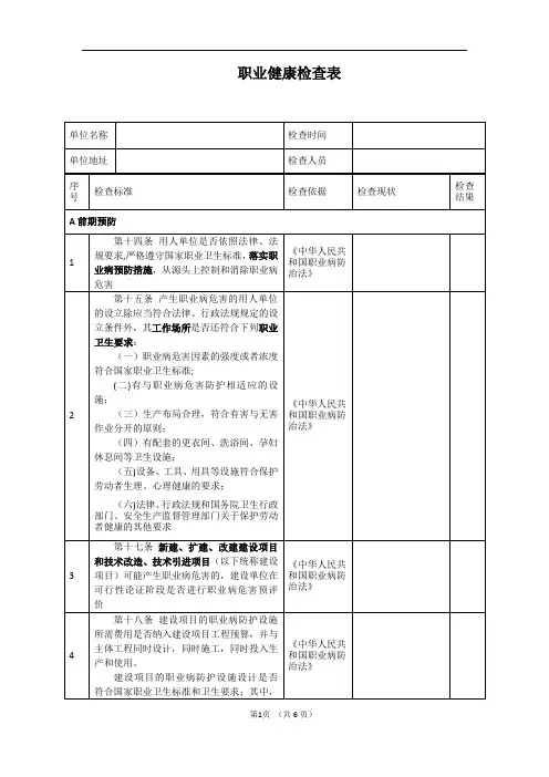 职业健康检查表