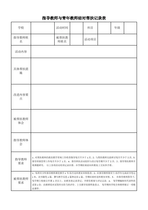 指导教师与青年教师结对帮扶记录表