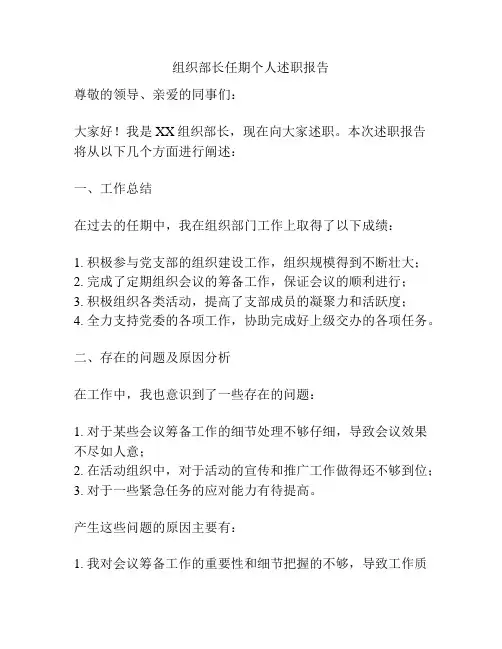 组织部长任期个人述职报告